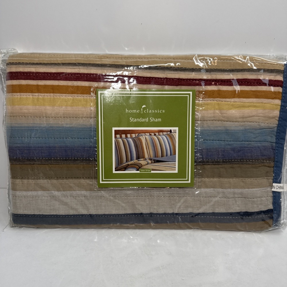 Home Classics Jaden stripe standard‎ pillow sham quilted NIP